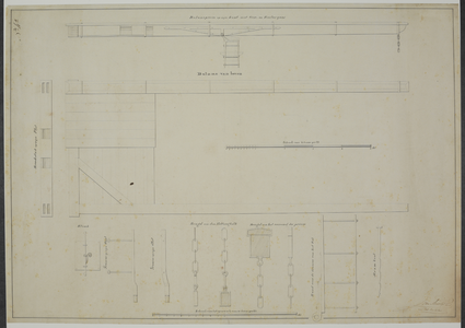 214389 Afbeeldingen van de balans met meerdere details van het ontwerp voor een nieuwe Jeremiebrug bij de Tolsteegpoort ...